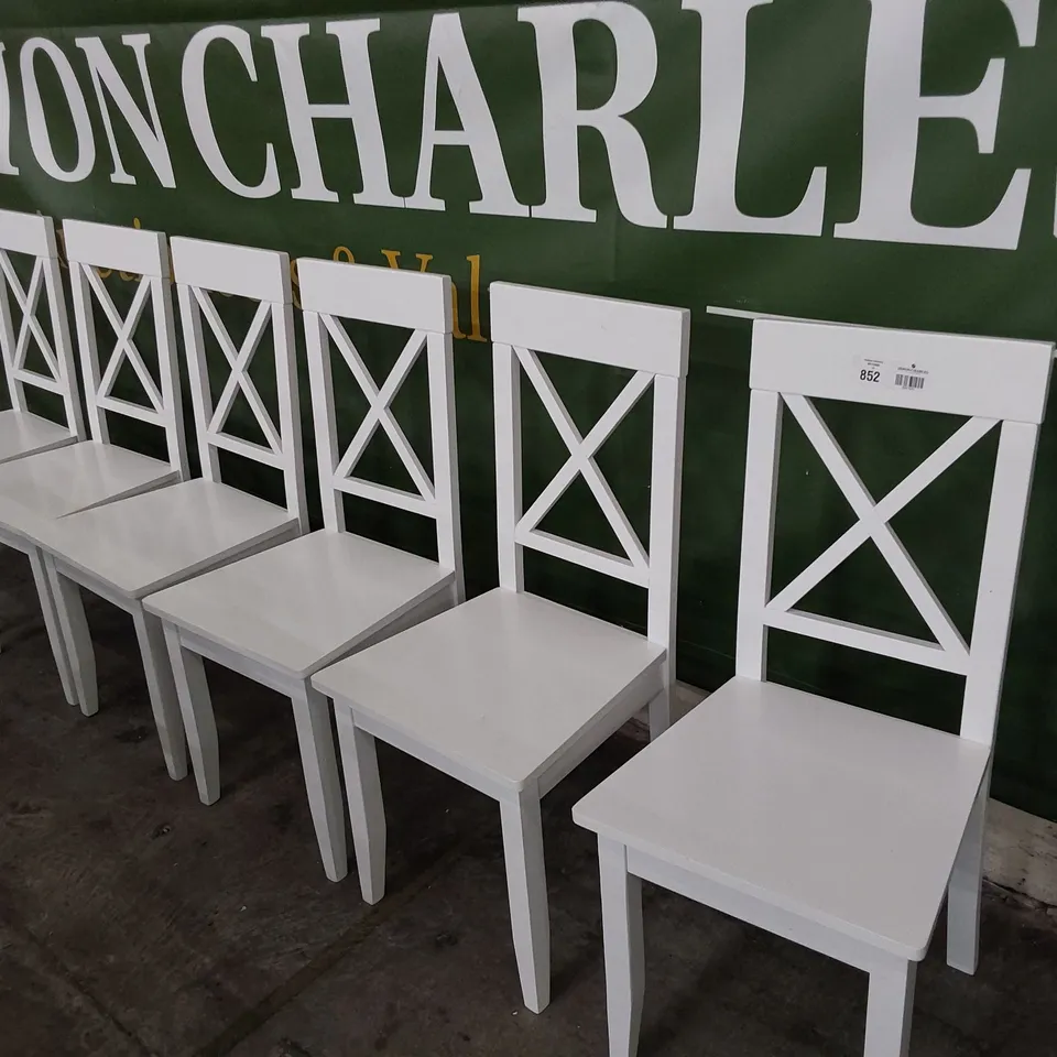 SET OF SIX WHITE PAINTED WOODEN X BACK DINING CHAIRS