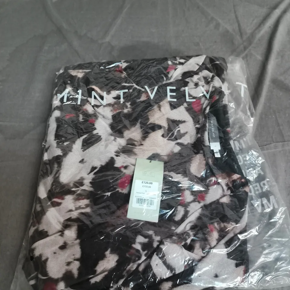 MINT VELVET ABSTRACT PRINT MESH MIDI DRESS – UK SIZE L