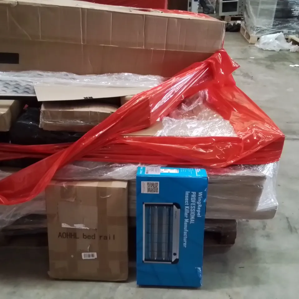 PALLET OF ASSORTED HOUSEHOLD GOODS AND PRODUCTS TO INCLUDE;BED RAIL,INSECT KILLER MACHINE 