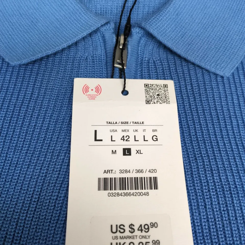ZARA BLUE KNIT POLO TOP - LARGE 