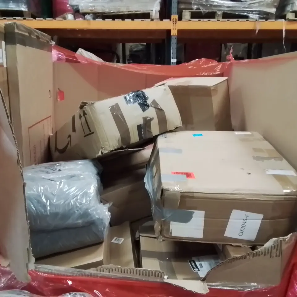 PALLET OF ASSORTED HOUSEHOLD GOODS AND PRODUCTS TO INCLUDE;CEILING FAN,SCOOTER,AREA RUG