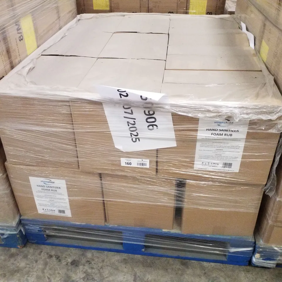 PALLET CONTAINING APPROXIMATELY 80 BOTTLES OF STRONGHOLD ALCOHOL HAND SANITISER 5LTR