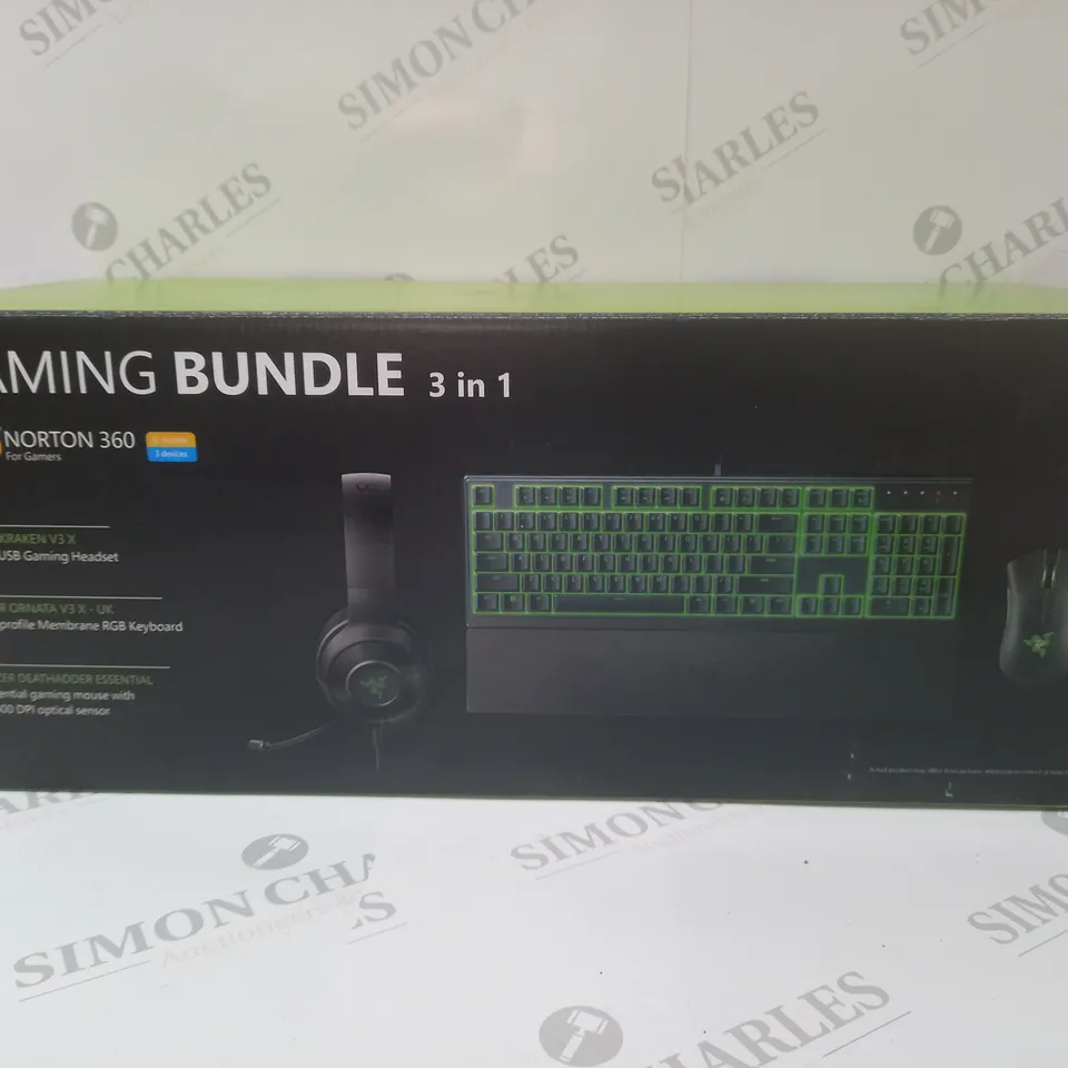 BRAND NEW BOXED RAZER GAMING BUNDLE 3 IN 1 TO INCLUDE - GAMING HEADSET, MEMBRANE RGB KEYBOARD AND ESSENTIAL GAMING MOUSE