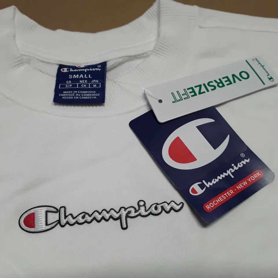 CHAMPION WOMENS SCRIPT LOGO CROPPED BOXY SWEATSHIRT - SMALL