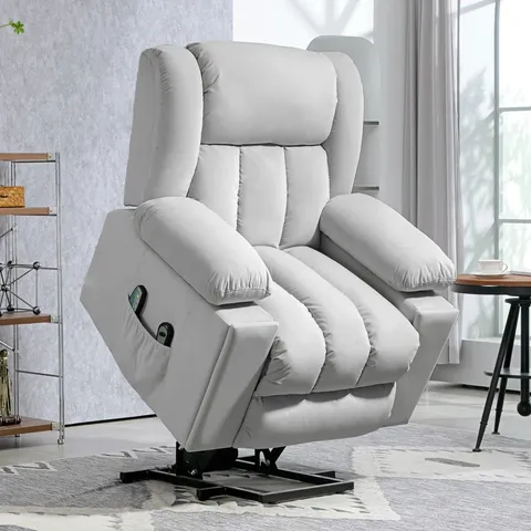 BOXED AROARA 101CM WIDE RECLINING RECLINER WITH MASSAGER - LIGHT GREY (2 BOXES)