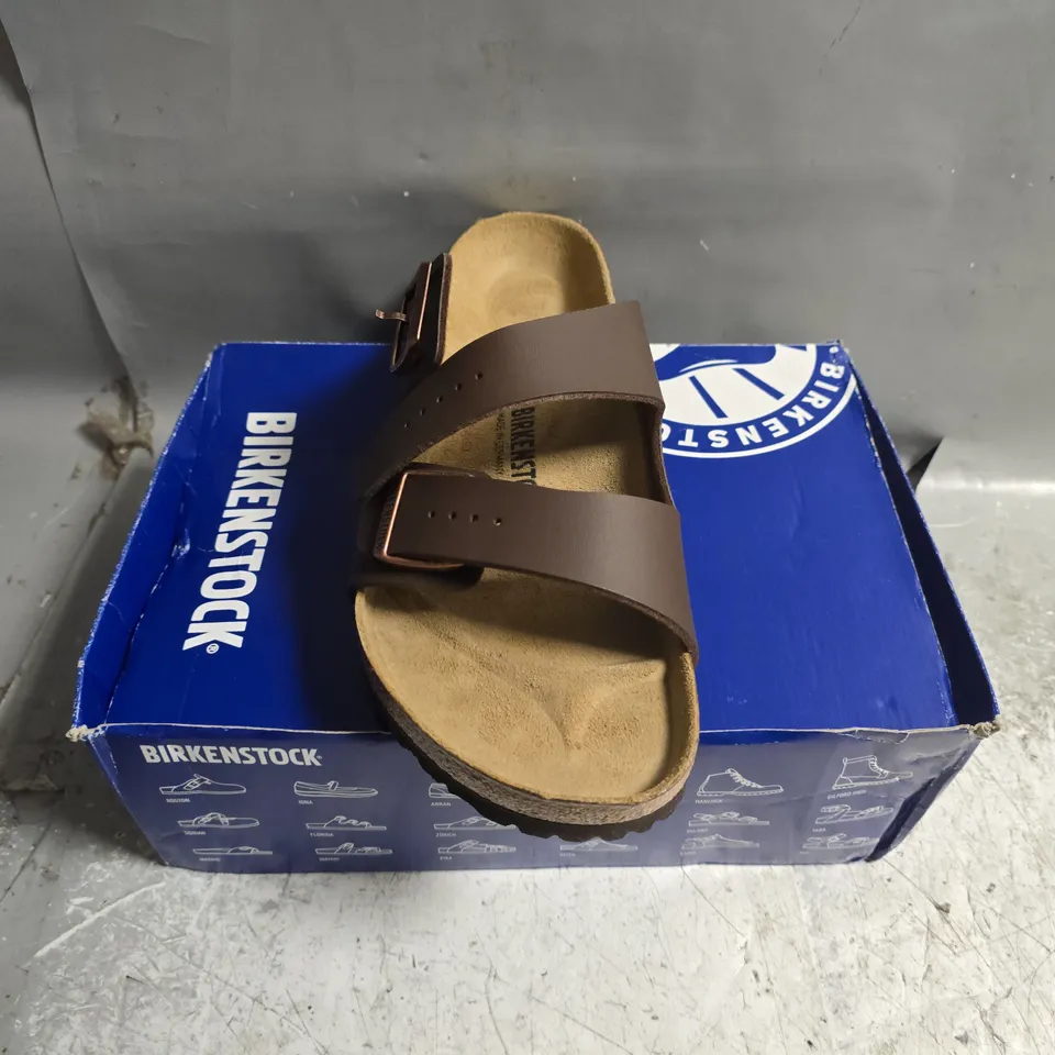 BOXED PAIR OF BIRKENSTOCK ARIZONA IN DARK BROWN - SIZE 46