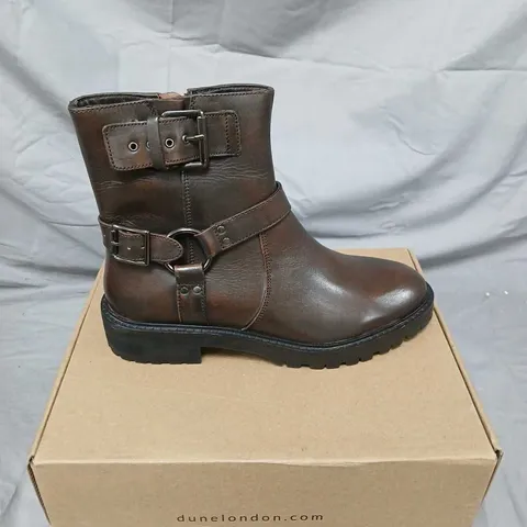 DUNE LONDON BROWN LEATHER ANKLE BOOTS WITH BUCKLE STRAPS – 6