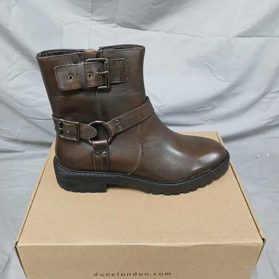 DUNE LONDON BROWN LEATHER ANKLE BOOTS WITH BUCKLE STRAPS – 6