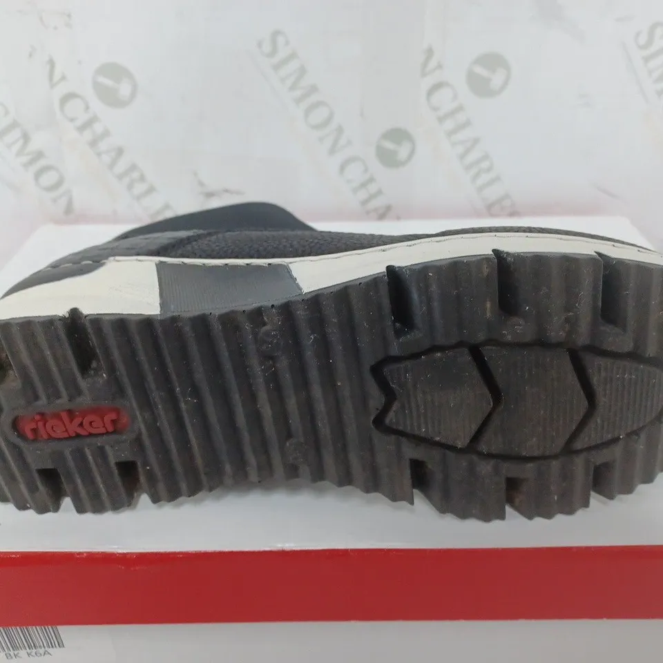 BOXED PAIR OF RIEKERS HIGH TOP TRAINERS IN BLACK - SIZE 40