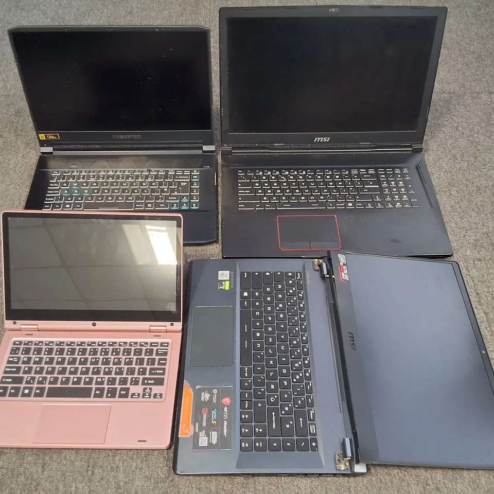 LOT OF 4 ASSORTED LAPTOPS TO INCLUDE ACER PREDATOR I-7, STEELSERIES I-7 AND MSI MS-17C1