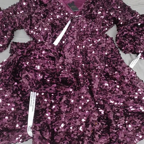 DP LUXE PETITE SEQUIN WRAP MINI DRESS, BERRY - UK SIZE 12