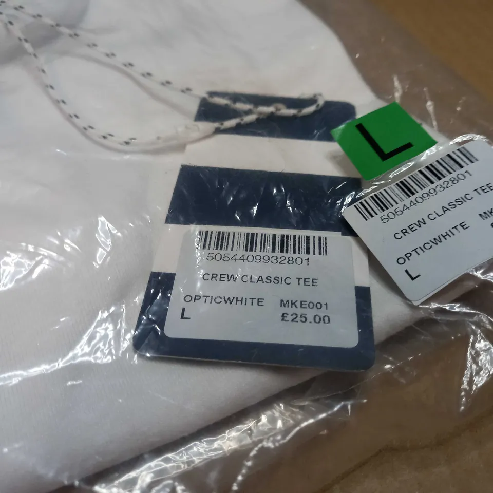 PACKAGED CREW CLOTHING COMPANY WHITE CREW NECK CLASSIC TEE - LARGE