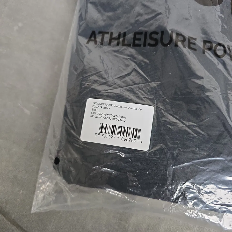 BAGGED GYM+COFFEE CLUBHOUSE QUARTER ZIP TOP – BLACK, SIZE L, GYM COFFEE ATHLEISURE