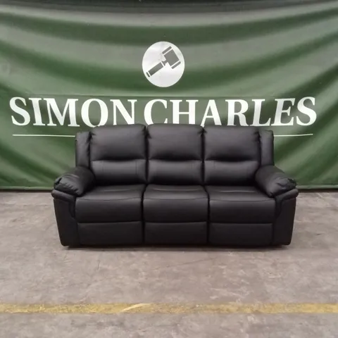 ALBION LUXURY FAUX LEATHER 3 SEATER HIGH BACK MANUAL RECLINER SOFA - BLACK