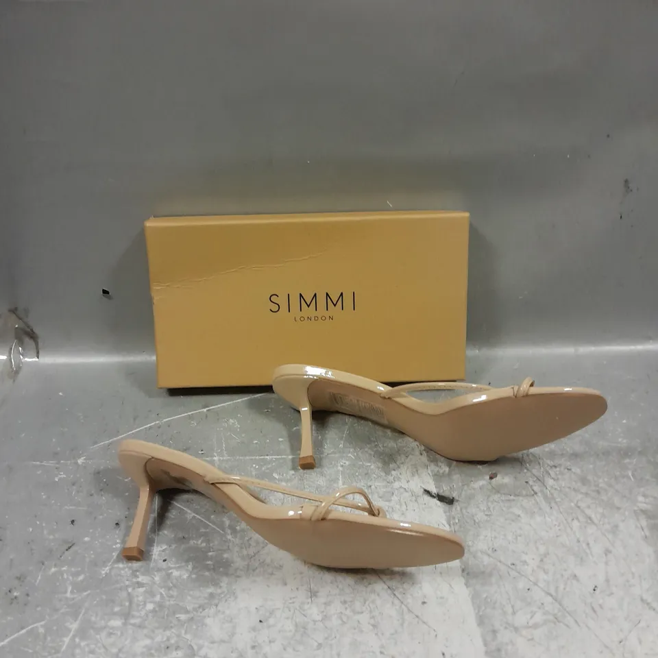 BOXED PAIR OF SIMMI LONDON STONE PATENT MINES HEEL UK 6 