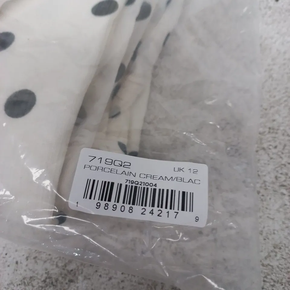 FRENCH CONNECTION PORCELAIN CREAM/BLACK POLKA DOT DRESS – UK 12