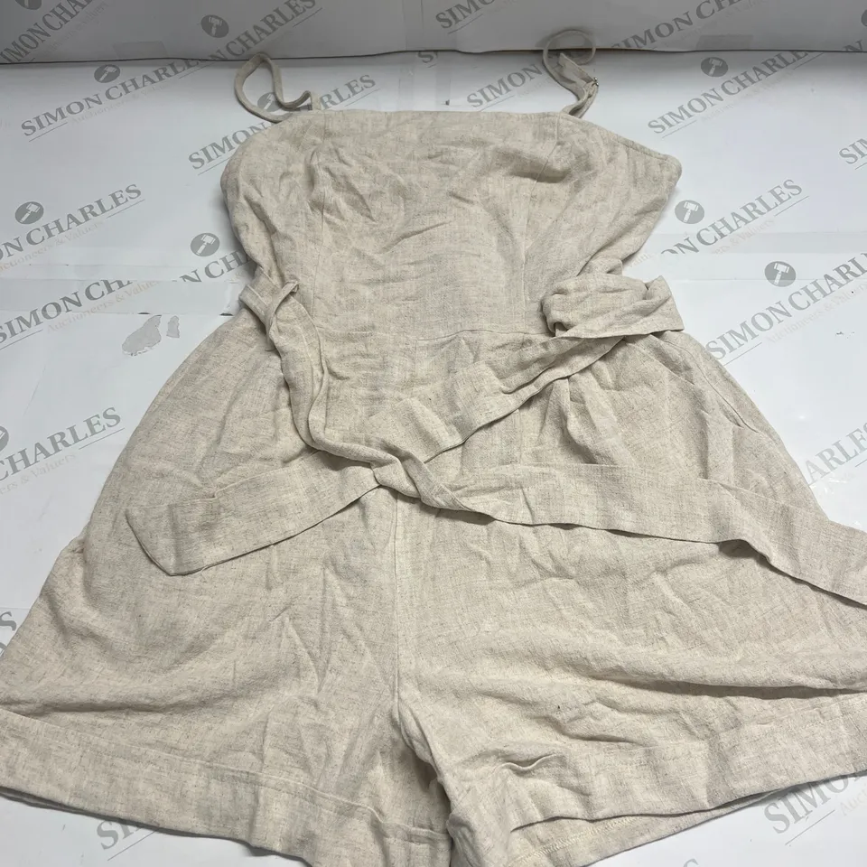 MICHELLE KEEGAN BELTED PLAYSUIT IN BEIGE SIZE 12