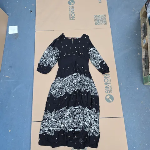 WHITE STUFF WOMEN'S DRESS – BLACK WITH WHITE EMBROIDERY, UK 12