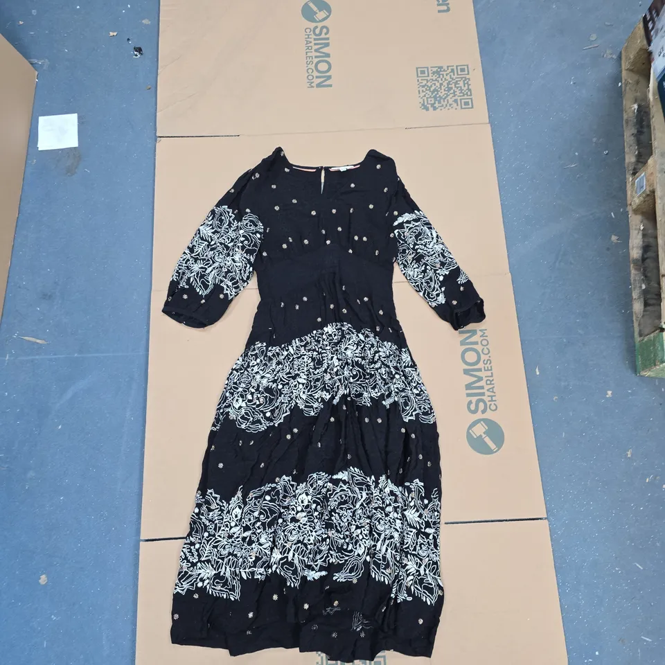 WHITE STUFF WOMEN'S DRESS – BLACK WITH WHITE EMBROIDERY, UK 12