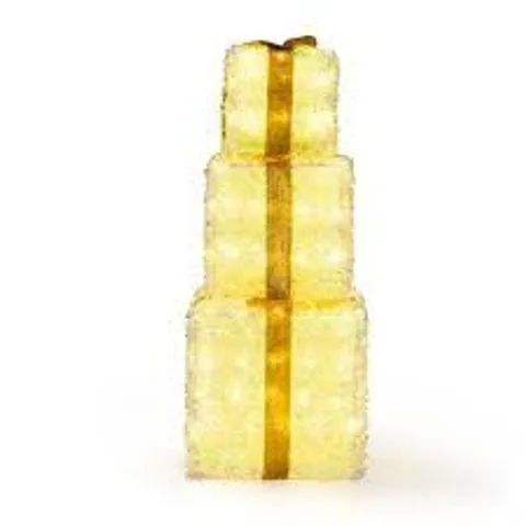 BOXED SET OF 3 CHRISTMAS LIGHTED GIFT BOXES PRE-LIT WITH WARM WHITE LED LIGHTS