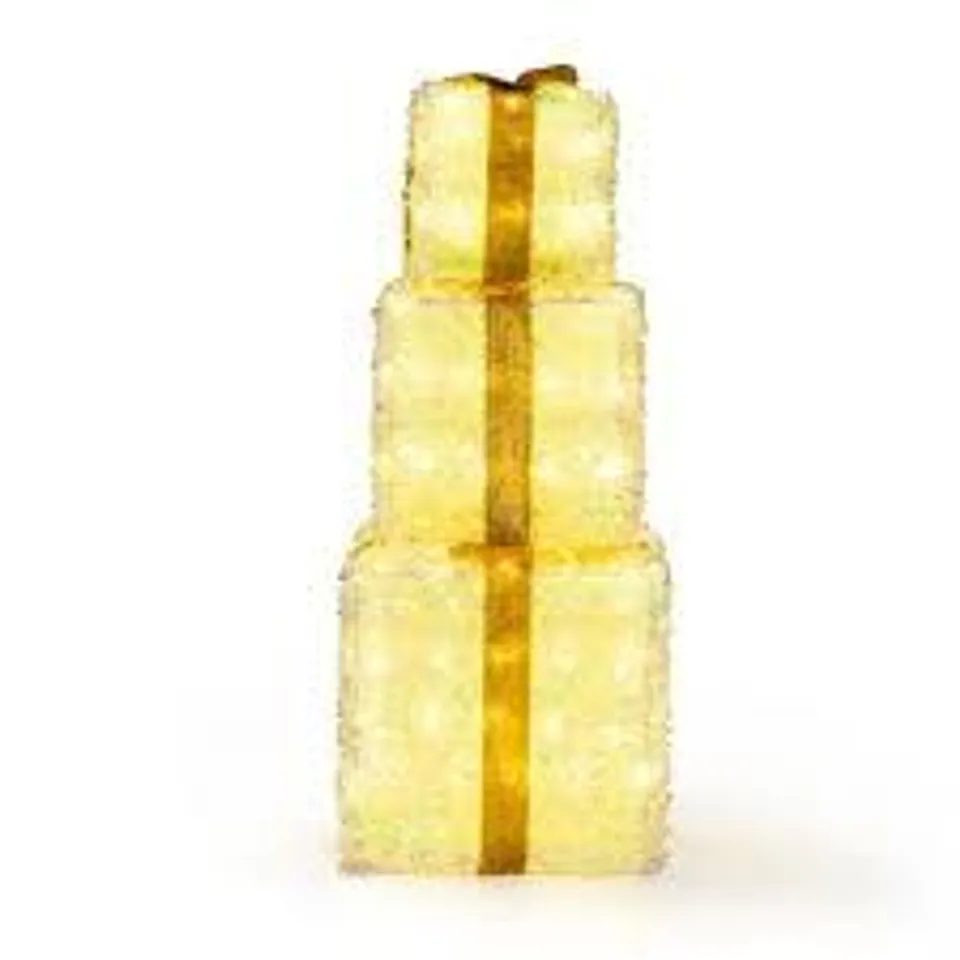 BOXED SET OF 3 CHRISTMAS LIGHTED GIFT BOXES PRE-LIT WITH WARM WHITE LED LIGHTS