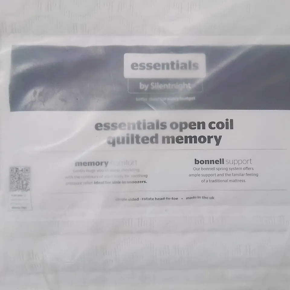 QUALITY BAGGED SILENTNIGHT ESSENTIALS 3FT SINGLE OPEN COIL QUILTED MEMORY MATTRESS 