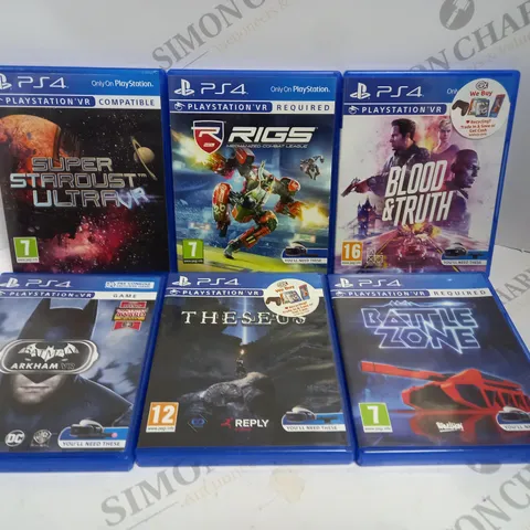 6 X ASSORTED PS4 GAMES TO INCLUDE BLOOD & TRUTH, BATMAN ARKHAM VR, RIGS ETC