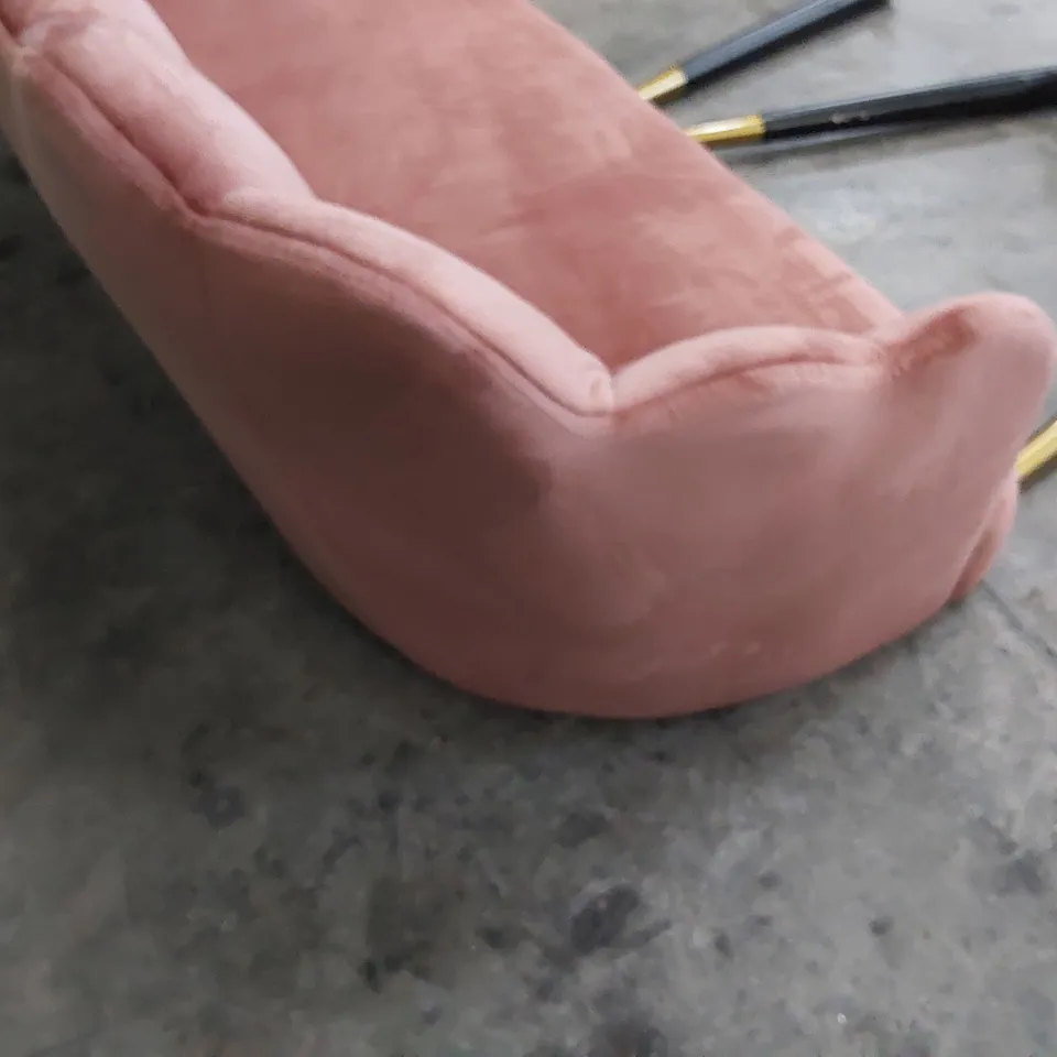 DESIGNER SCALLOPED BACK TWO SEATER OCCASIONAL SOFA PINK PLUSH FABRIC 