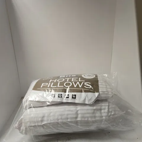 BHS HOTEL PILLOWS β EXTRA FILLED, PAIR (WHITE STRIPED COVERS)