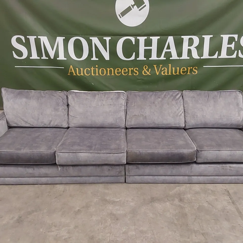 QUALITY DESIGNER PART COMPLETE SILVER FABRIC CORNER SOFA - 2 SECTIONS ONLY
