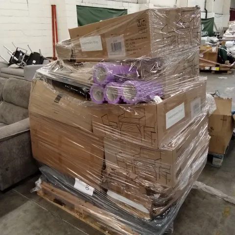 PALLET OF ASSORTED HOUSEHOLD GOODS AND PRODUCTS TO INCLUDE; RATTAN SOFA SETS, SHOE RACK, PICK-UP LITTER TOOLS ETC