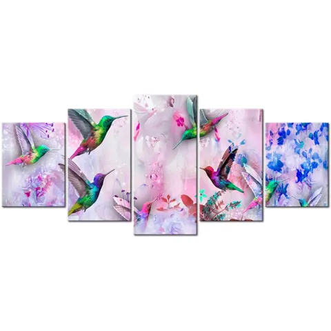 BOXED COLORFUL HUMMINGBIRDS - 5 PIECE CANVAS PRINT