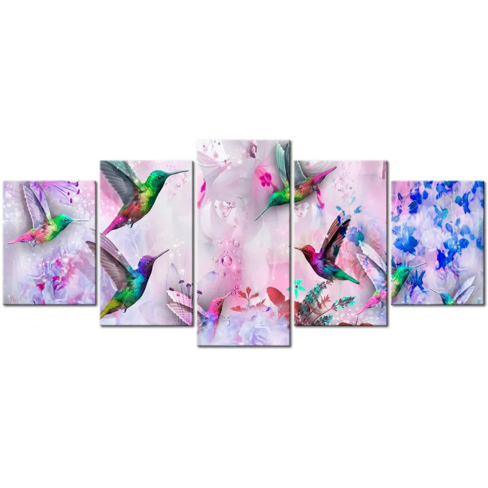 BOXED COLORFUL HUMMINGBIRDS - 5 PIECE CANVAS PRINT