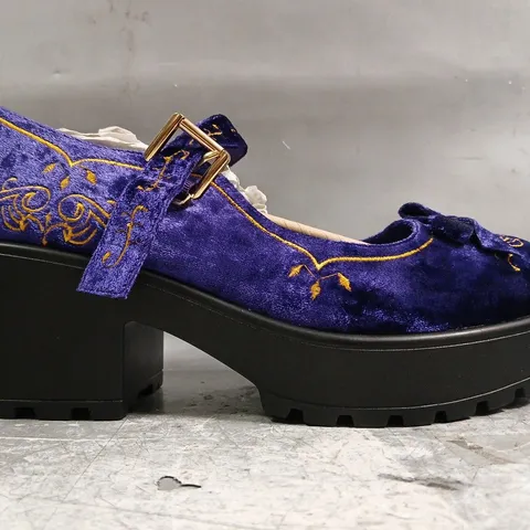 BOXED PAIR OF KOI TIRA VELVET MARY JANES ROYAL MANOR EDITION IN PURPLE SIZE UK 9