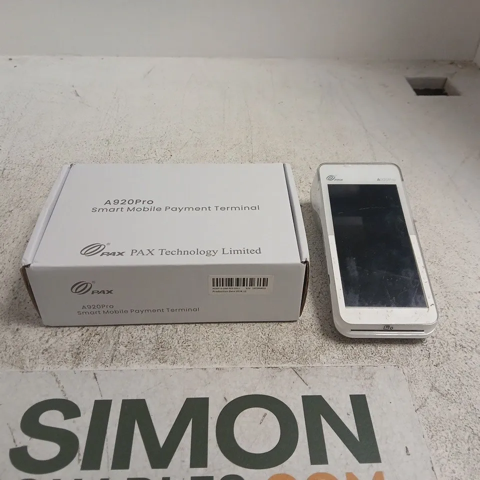 PAX A920PRO SMART MOBILE PAYMENT TERMINAL BOXED WITH POWER SUPPLY