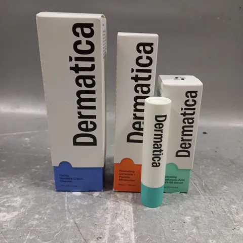 DERMATICA LOT OF 4 ASSORTED PRODUCTS TO INCLUDE - SQUALENE CREAM CLEANSER - CERAMIDE + PEPTIDE MOISTURISER - HYALURONIC ACID + VIT B5 SERUM - ETC