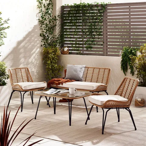 BOXED LISBON OUTDOOR SOFA SET 4 SEAT BEIGE