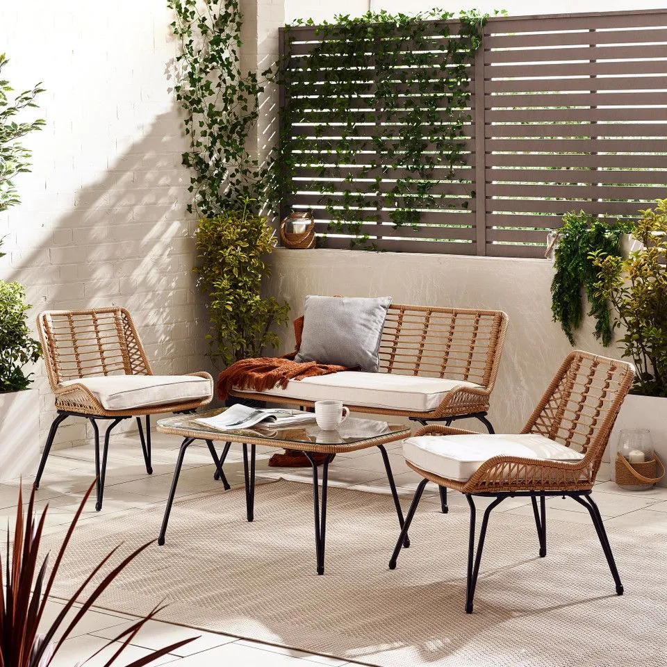 BOXED LISBON OUTDOOR SOFA SET 4 SEAT BEIGE