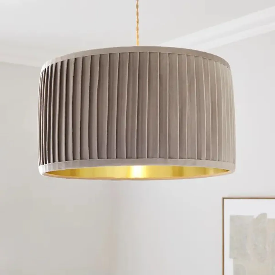 BOXED SAWYER PLEATED VELVET DRUM LAMP SHAD 45CM - NATURAL