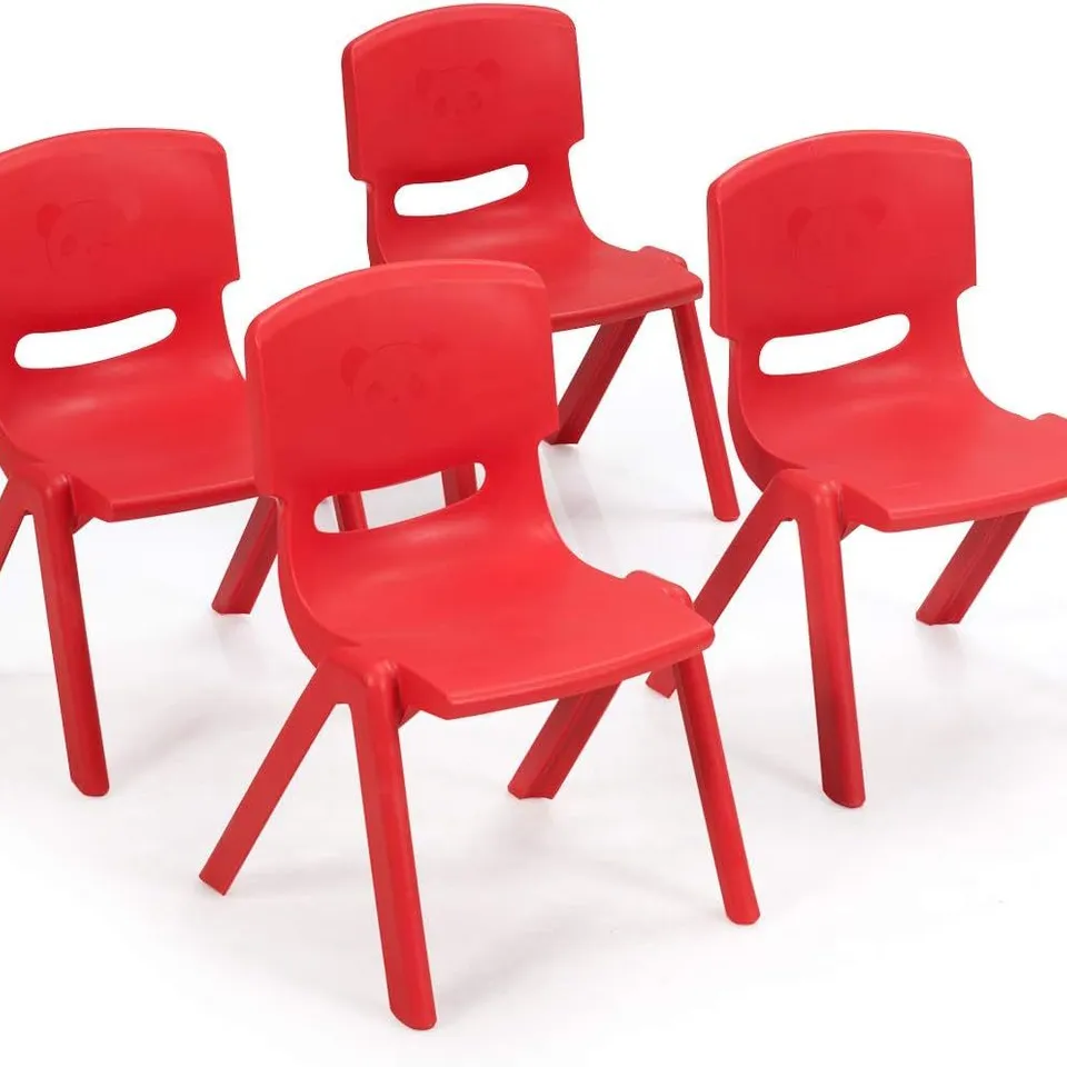 BOXED COSTWAY 4-PACK KIDS PLASTIC STACKABLE CLASSROOM CHAIRS - RED