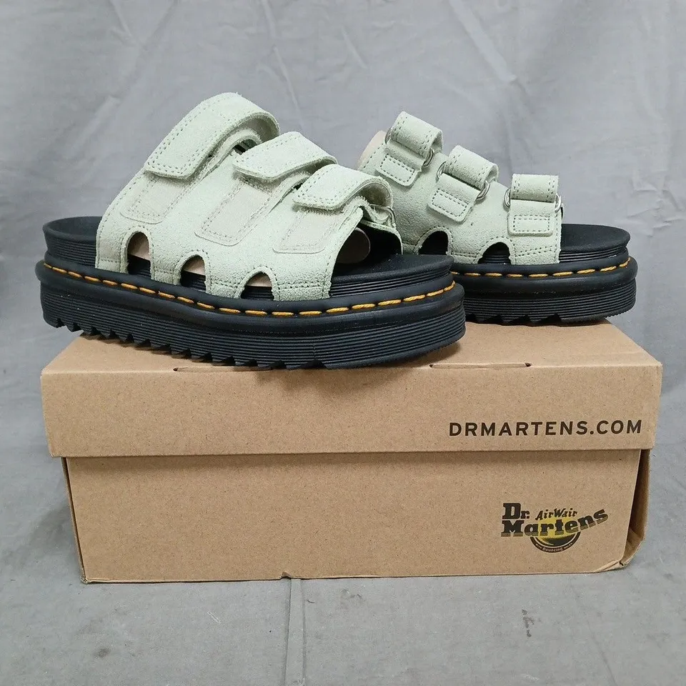 BOXED PAIR OF DR MARTENS RAINE SLIDE SANDALS IN SAGE GREEN SIZE UK 4