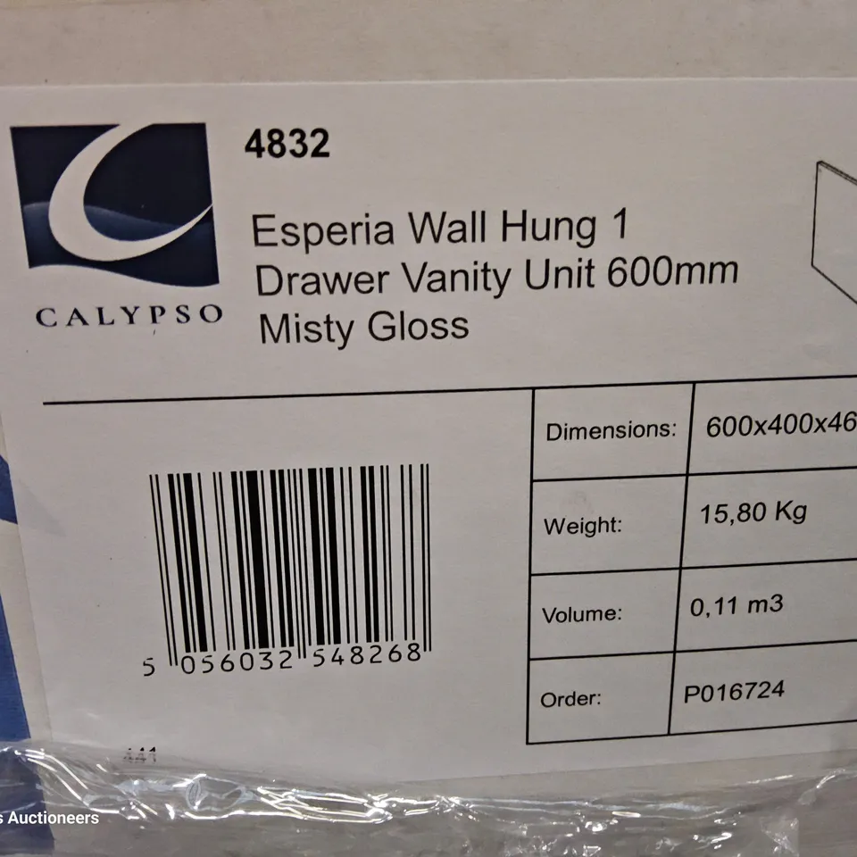 PALLET TO CONTAIN APPROXIMATELY 12 BOXED ESPERIA WALL HUNG VANITY UNITS 600mm MISTY GLOSS