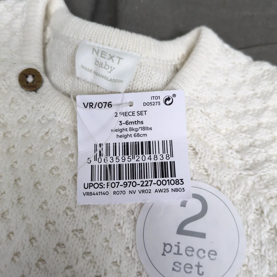 NEXT BABY 2 PIECE SET 3 - 6 MONTHS WHITE WITH TAGS