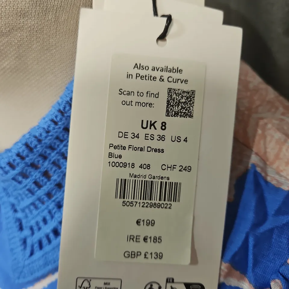 PHASE EIGHT PETITE FLORAL DRESS – BLUE, UK 8
