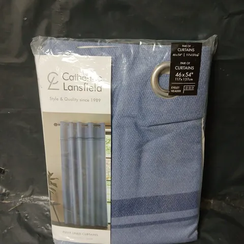 CATHERINE LANSFIELD MELVILLE LINED EYELET CURTAINS - BLUE - 46" X 54"