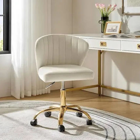 BOXED ILIA MODERN VELVET UP TO 35 IN. SWIVEL ADJUSTABLE HEIGHT TASK CHAIR WITH WHEELS AND CHANNEL-TUFTED BACK- TAN