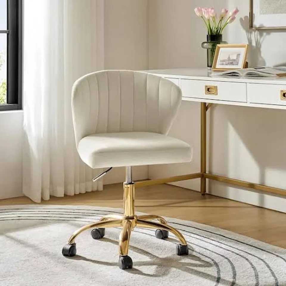 BOXED ILIA MODERN VELVET UP TO 35 IN. SWIVEL ADJUSTABLE HEIGHT TASK CHAIR WITH WHEELS AND CHANNEL-TUFTED BACK- TAN