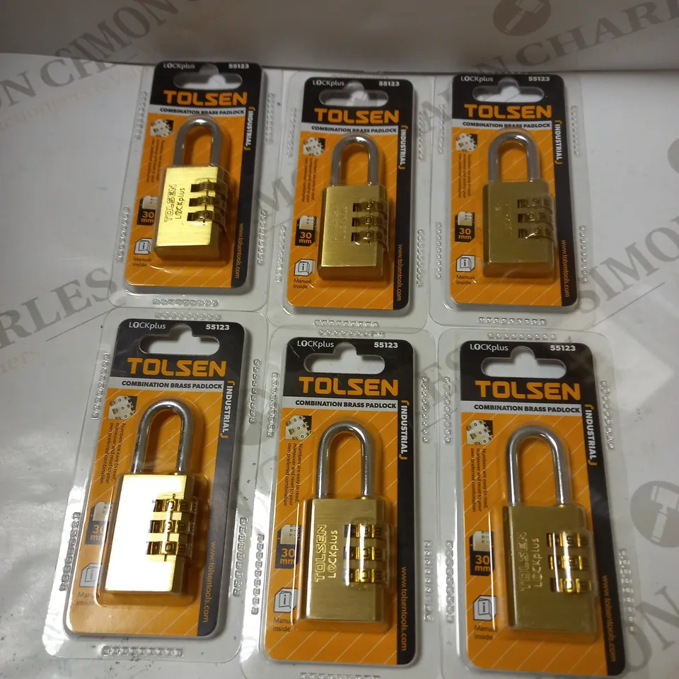 LOT OF 6 TOLSEN COMBINATION BRASS PADLOCKS
