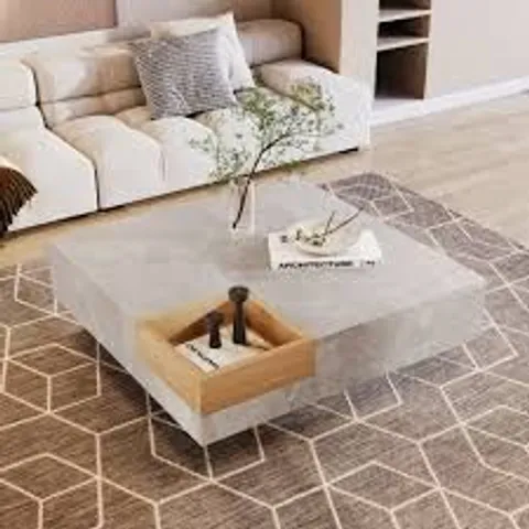 BOXED MODERN MARBLE DESIGN COFFEE TABLE WITH STORAGE BOX, STURDY STRUCTURE, SOFA TABLE FOR LIVING ROOM, SITTING ROOM, 72L X 72W X 30H CM, GREY