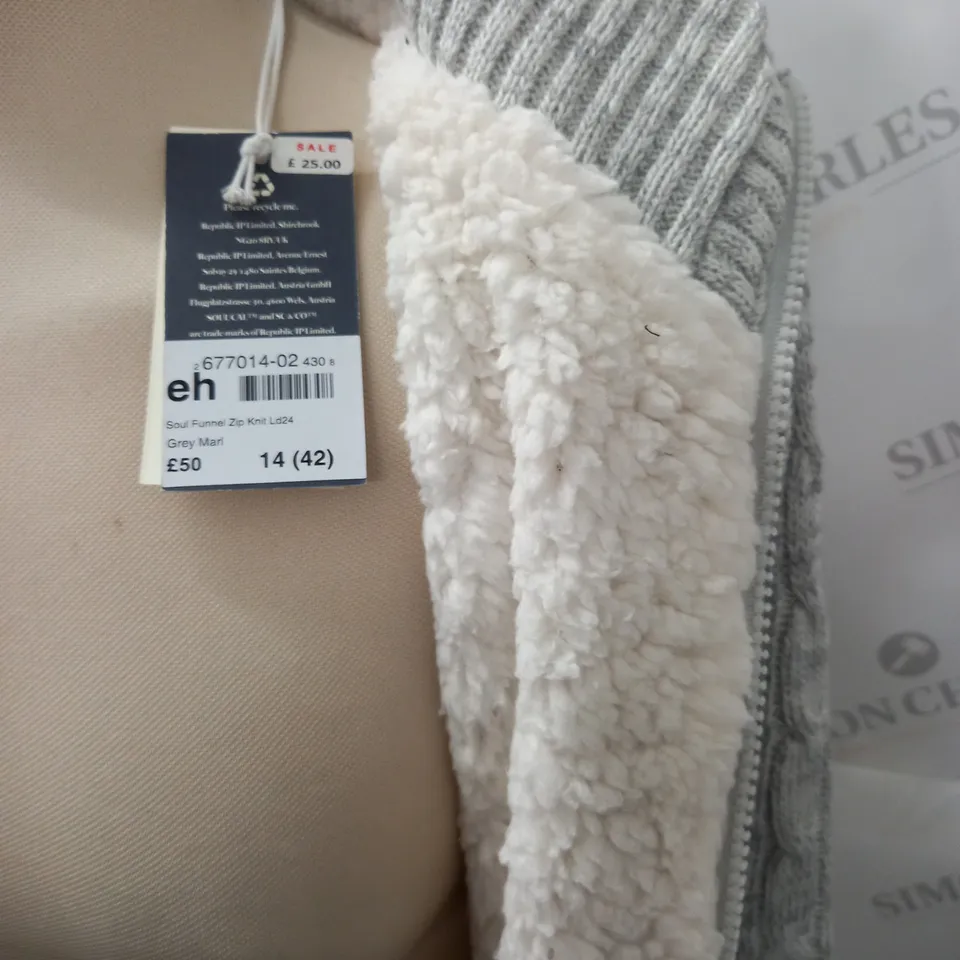 SOUL CAL FUNNEL ZIP KNIT JACKET IN GREY MARL - 14